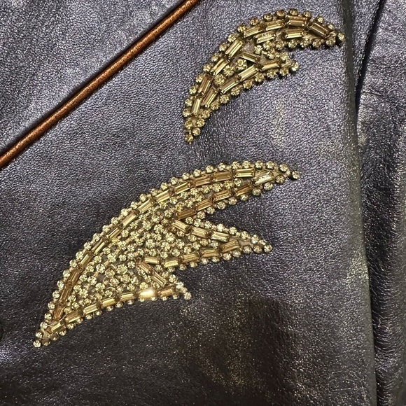 Coach Shrunken Leather Varsity Jacket In Metallic Cadet Blue I Size 2 - Picture 12 of 16